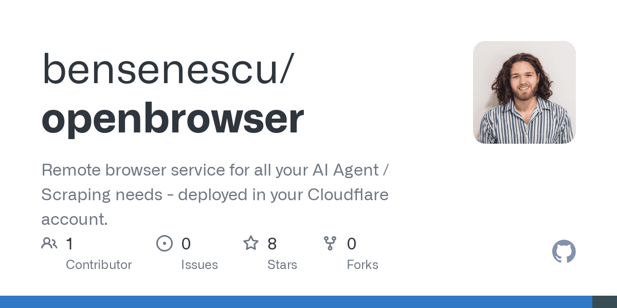 GitHub - bensenescu/openbrowser: Remote browser service for all your AI Agent / Scraping needs - deployed in your Cloudflare account.