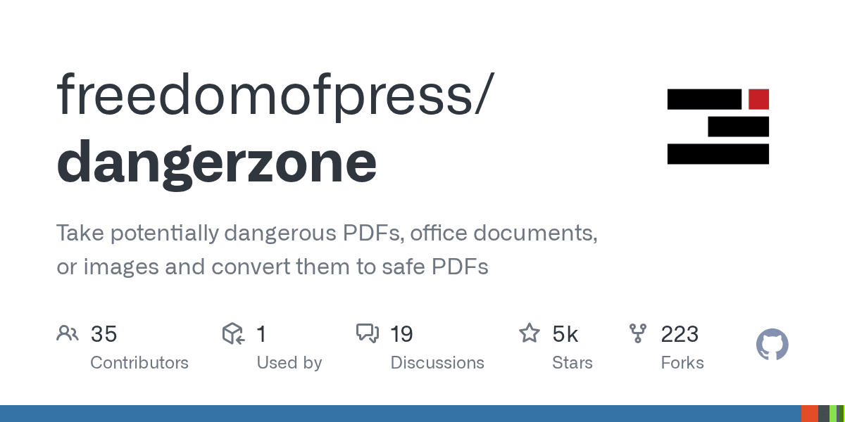 GitHub - freedomofpress/dangerzone: Take potentially dangerous PDFs, office documents, or images and convert them to safe PDFs