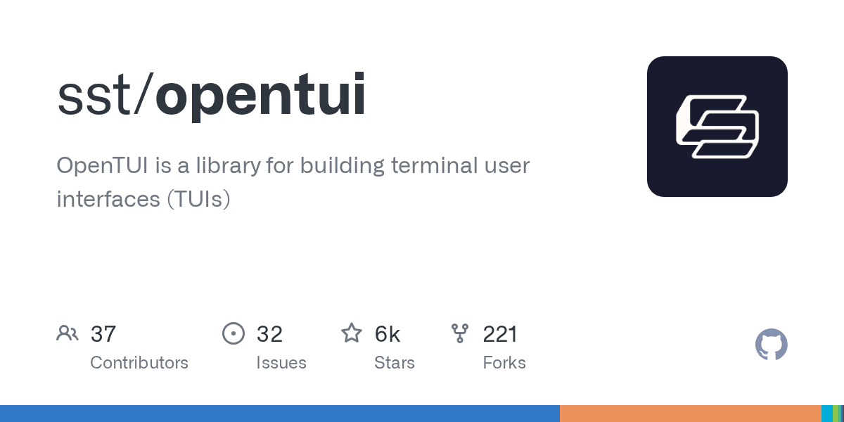 Preview of GitHub - sst/opentui: OpenTUI is a library for building terminal user interfaces (TUIs)