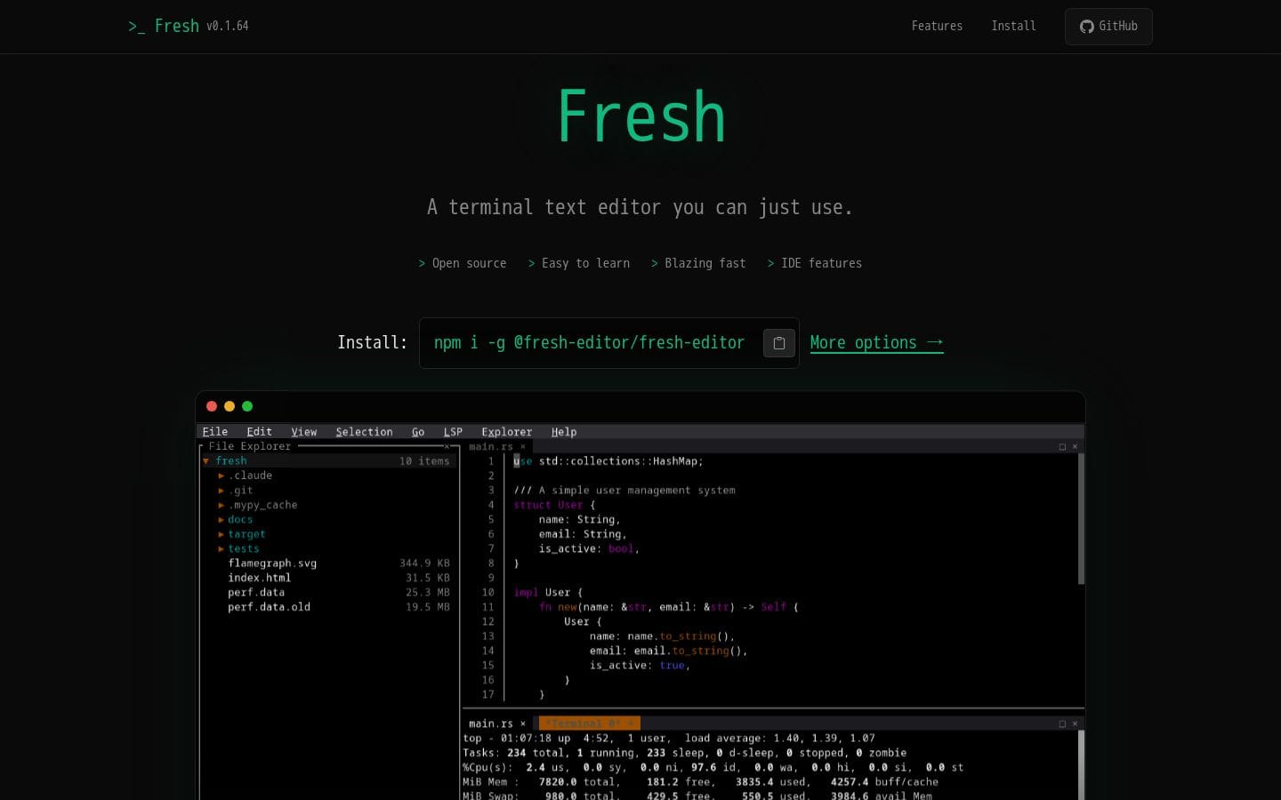 Preview of Fresh - The Terminal Text Editor