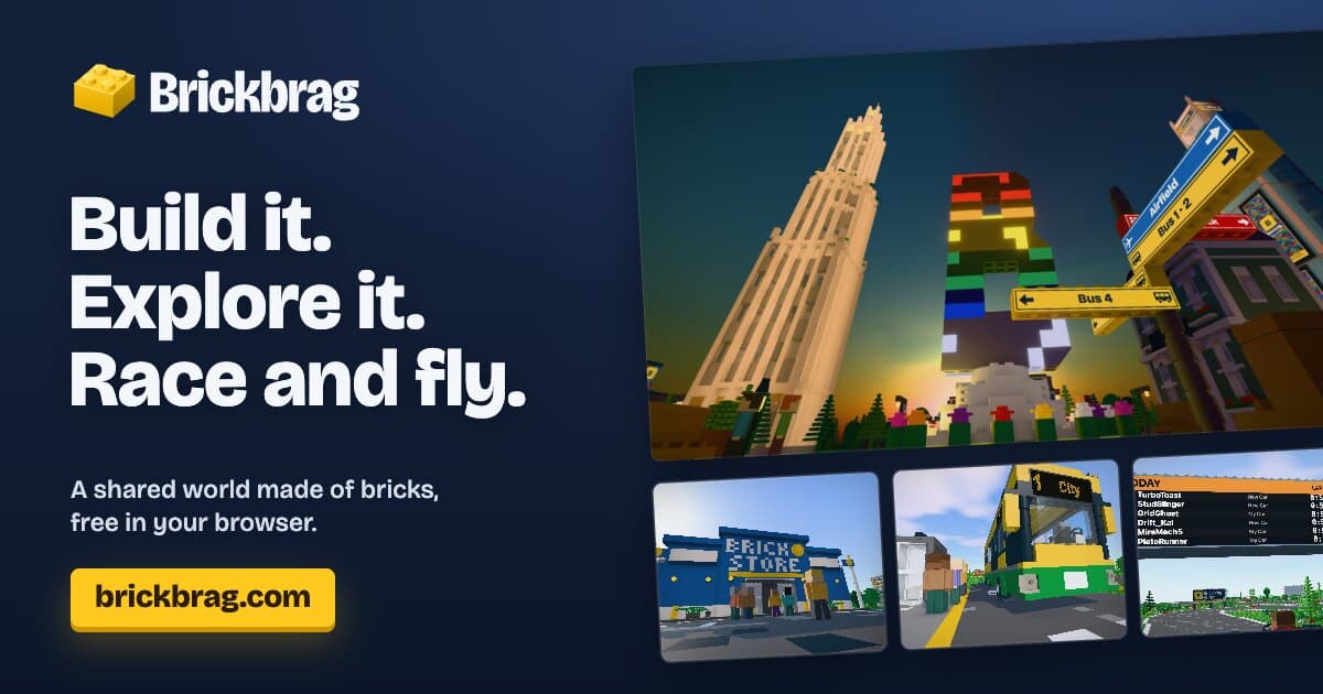 Brickbrag – build, explore, race and fly in a shared brick world