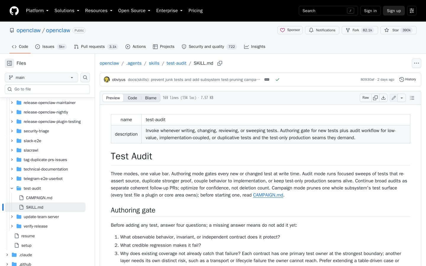 Preview of openclaw/.agents/skills/test-audit/SKILL.md at main · openclaw/openclaw