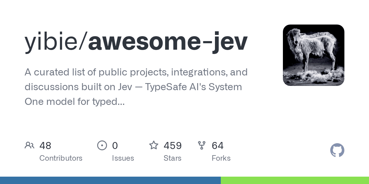 Preview of GitHub - yibie/awesome-jev: A curated list of public projects, integrations, and discussions built on Jev — TypeSafe AI’s System One model for typed decisions.