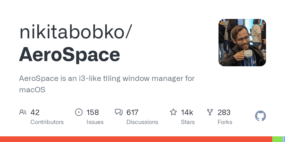 Preview of GitHub - nikitabobko/AeroSpace: AeroSpace is an i3-like tiling window manager for macOS
