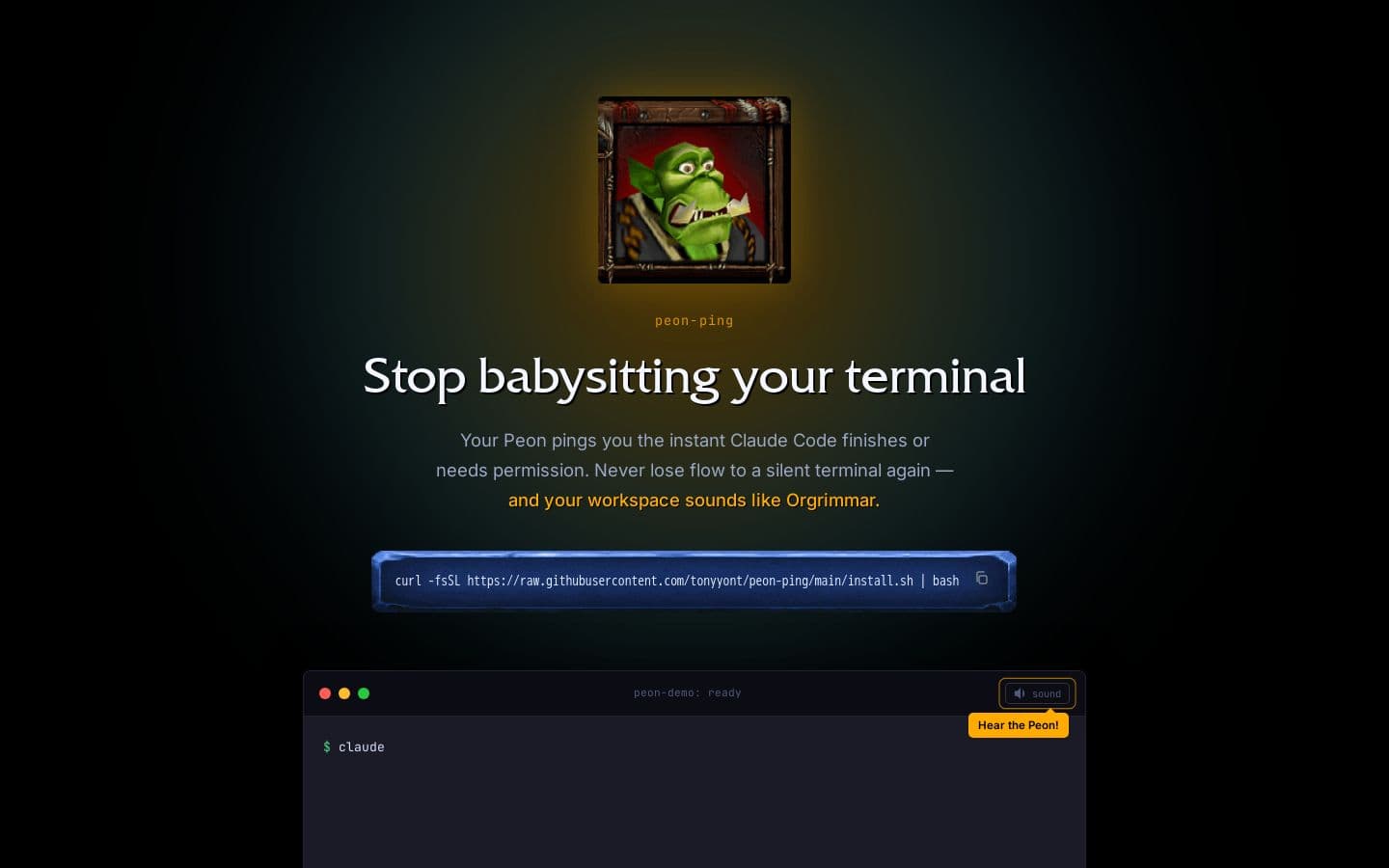 peon-ping — Stop babysitting your terminal