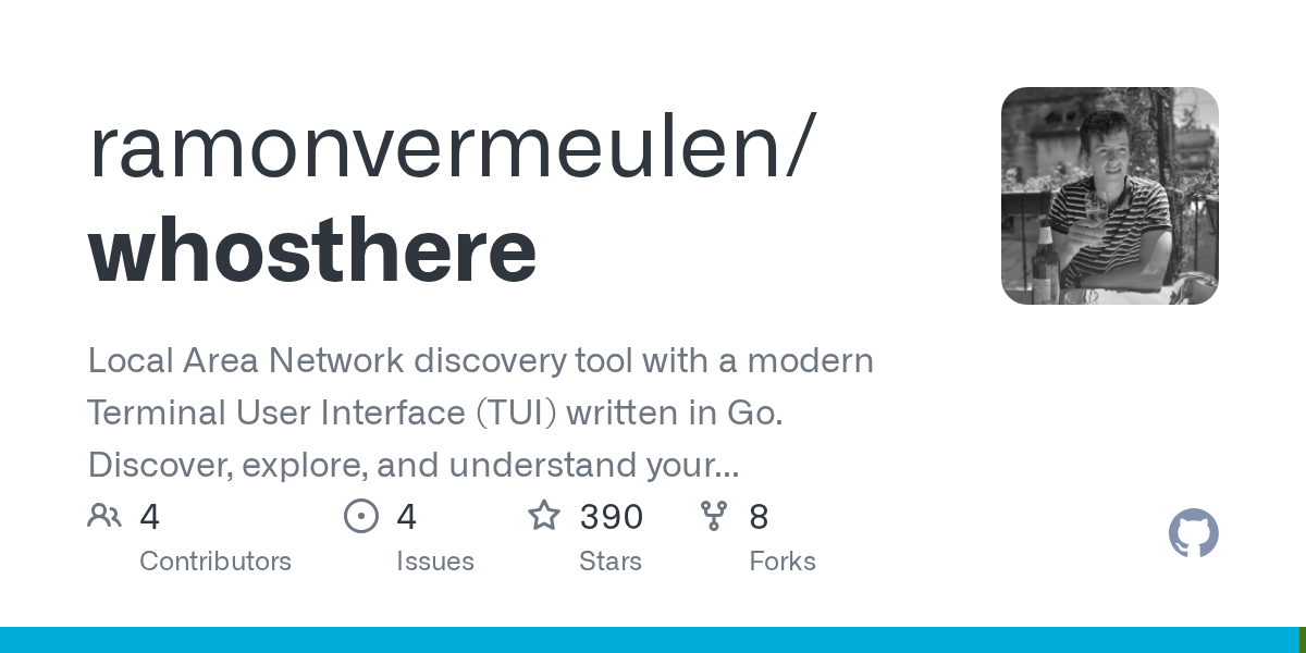 GitHub - ramonvermeulen/whosthere: Local Area Network discovery tool with a modern Terminal User Interface (TUI) written in Go. Discover, explore, and understand your LAN in an intuitive way. Knock Knock.. who’s there? 🚪