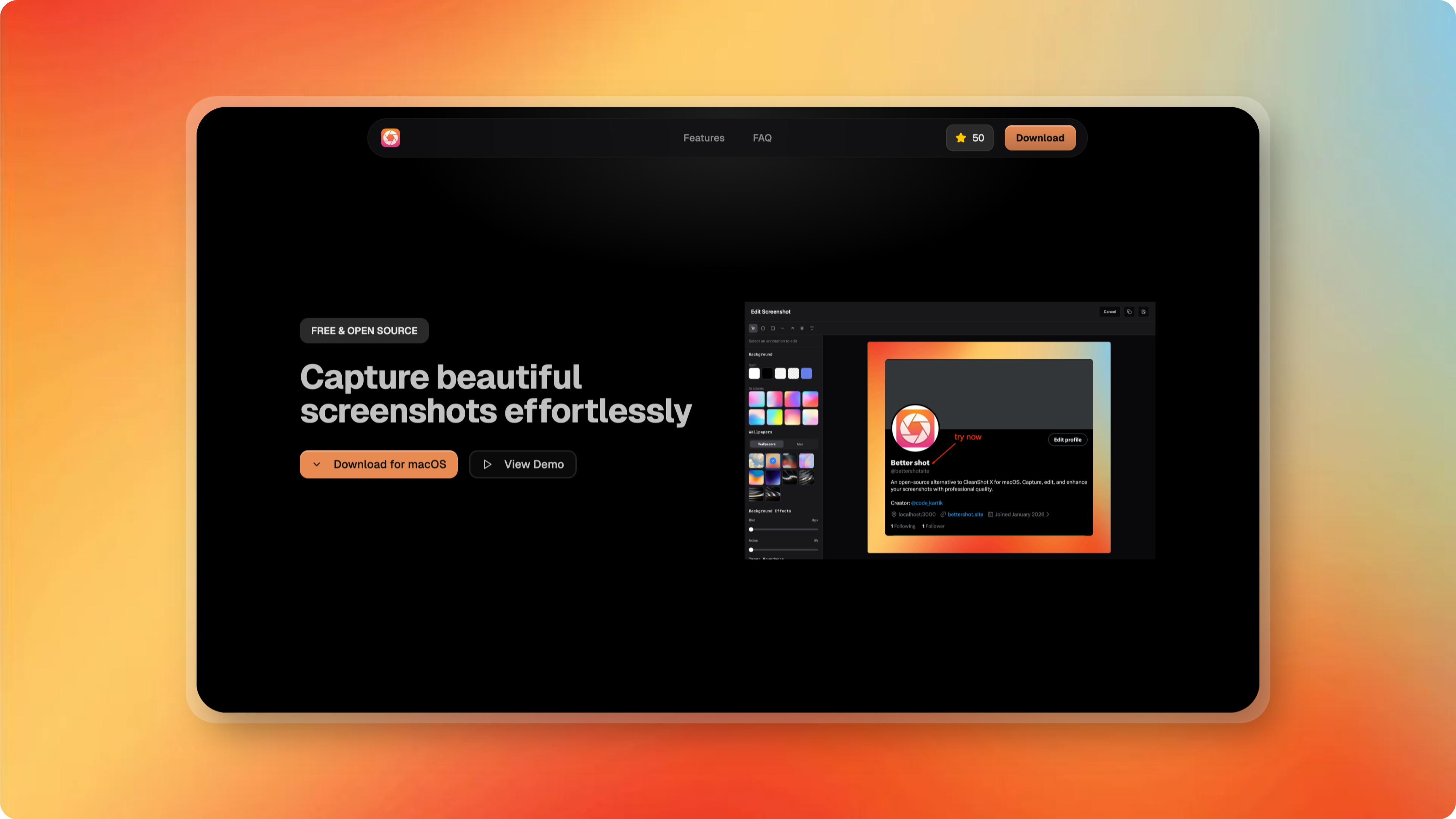 Better Shot - Free Screenshot Tool for macOS