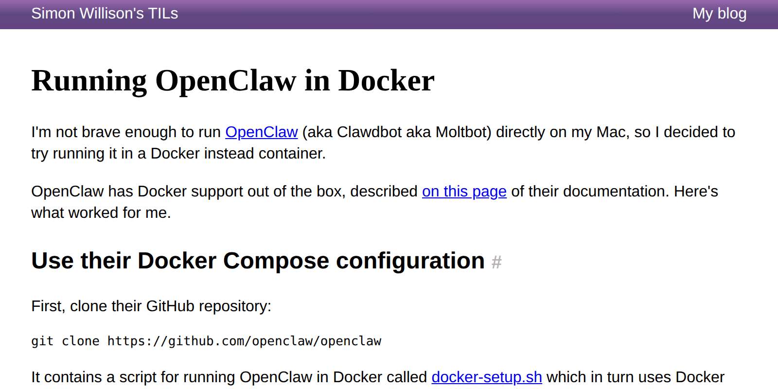 Running OpenClaw in Docker