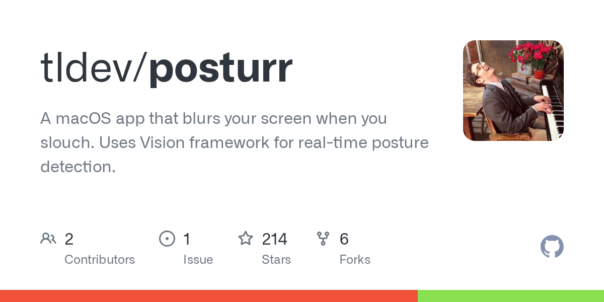 GitHub - tldev/posturr: A macOS app that blurs your screen when you slouch. Uses Vision framework for real-time posture detection.