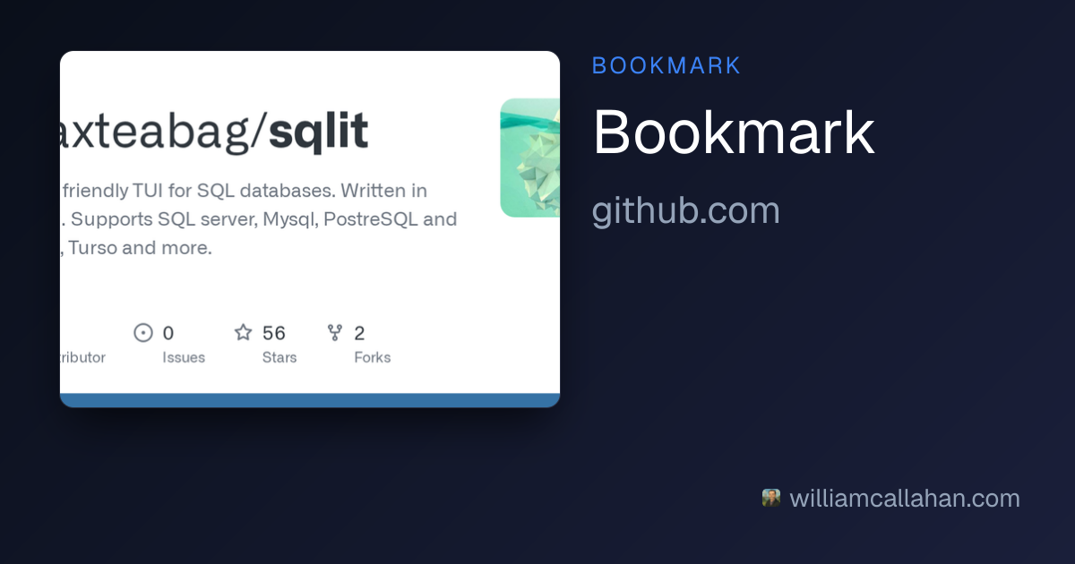 Maxteabag/sqlit: A user friendly TUI for SQL databases. Written in...