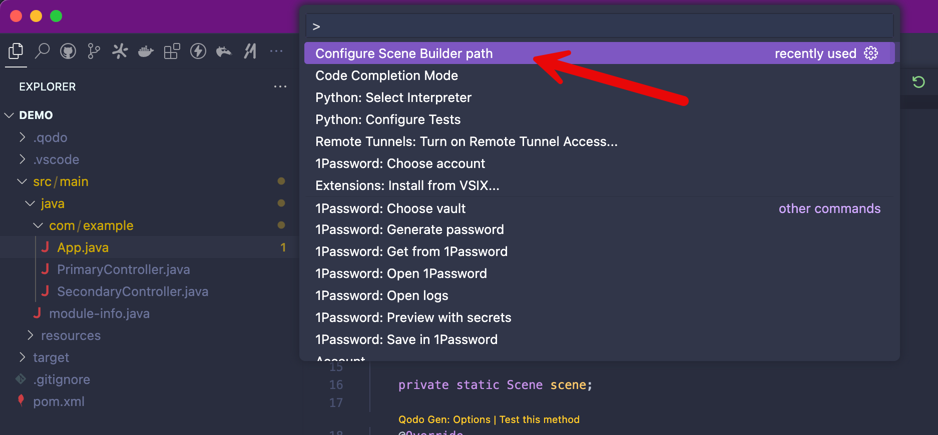 Setting Scene Builder path via Command Palette in VS Code
