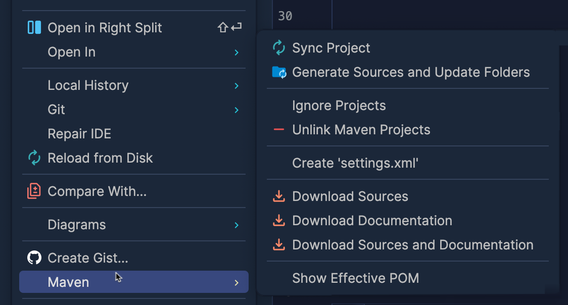 IntelliJ IDEA Maven context menu options
